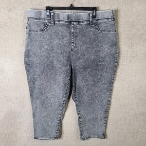 Terra & Sky Jeans Womens Plus 2X 20W-22W Gray Acid Wash Capri Jegging Pull On
